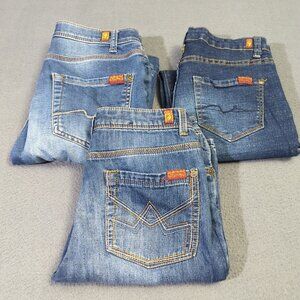 7 For All Mankind Jeans Lot Of 3 Kids Boys 10, 12, 16 Blue Slimmy Standard Denim